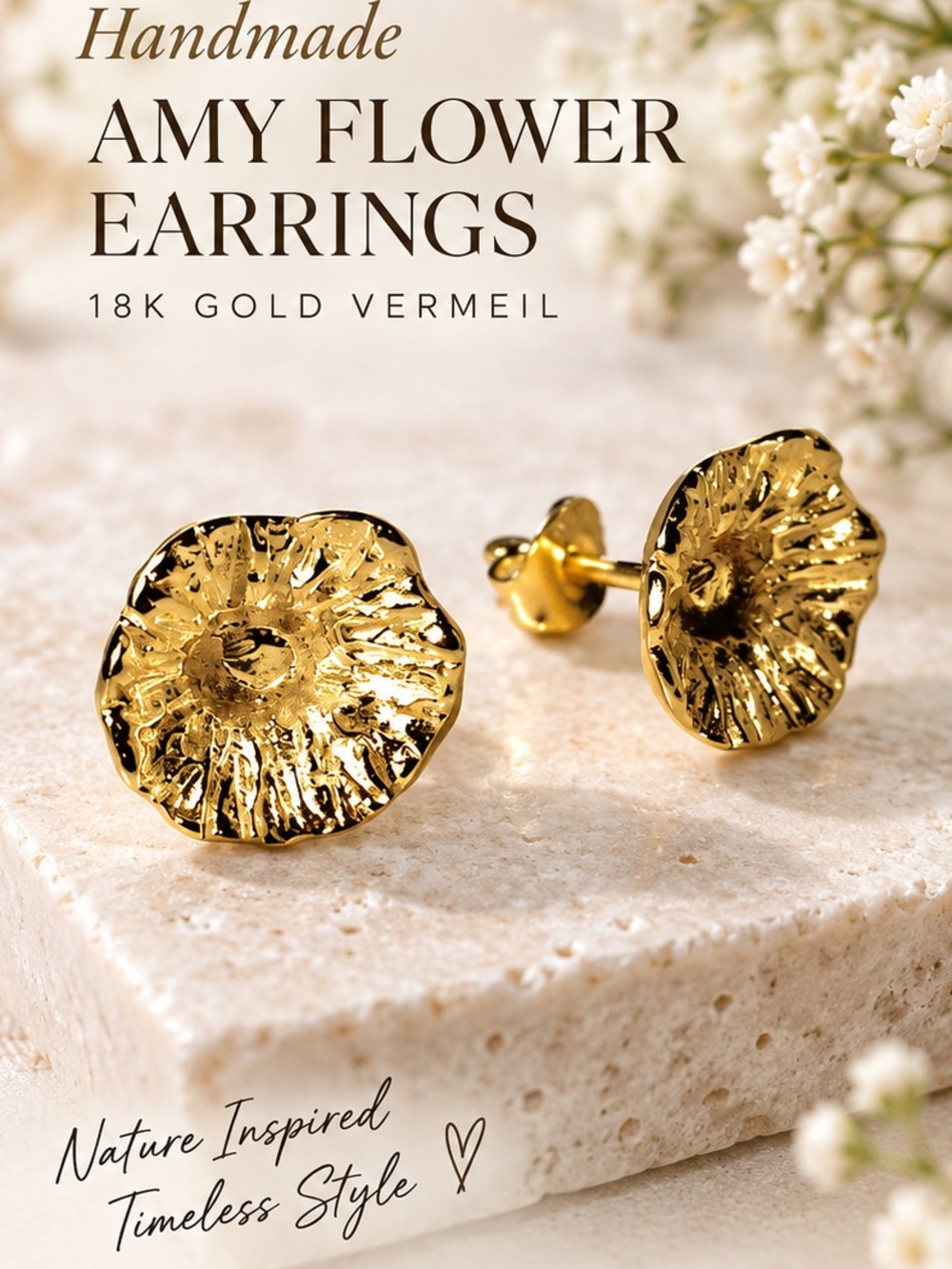 NEW - FNUE Amy 18K Gold Vermeil Sterling Silver Flower Stud Earrings